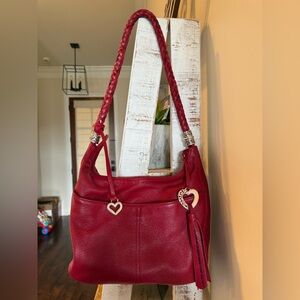 Brighton Red Leather Hobo Bag with Heart Accents